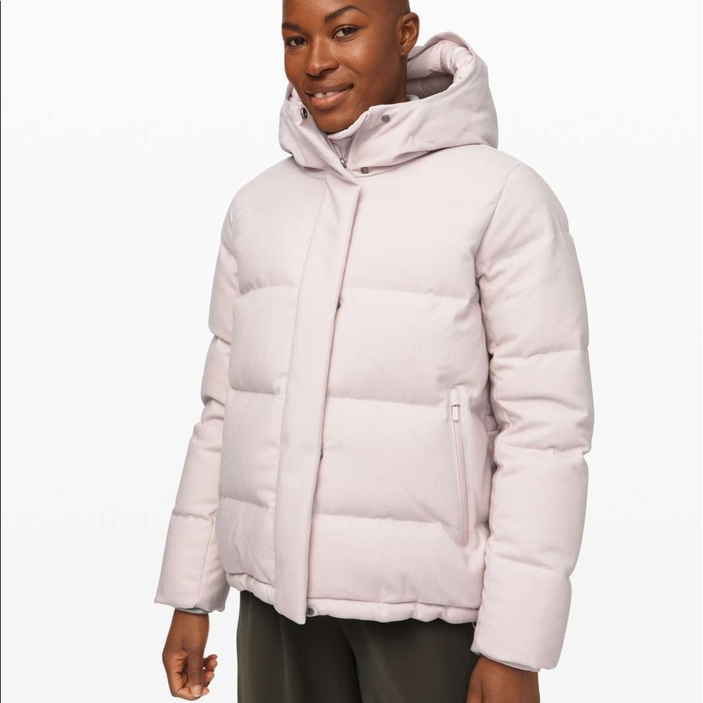 Lululemon Wunder Puff Heathered Chrome Puffer Wool Jacket Down Coat 8 M NEW